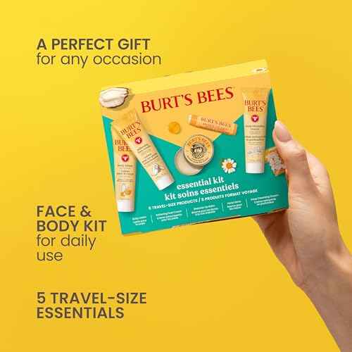 Burt's Bees Christmas Gifts - Essentials Everyday Set, 5 Travel Size Products for Stocking Stuffers - Deep Cleansing Cream, Hand Salve, Body Lotion, Foot Cream and Original Lip Balm