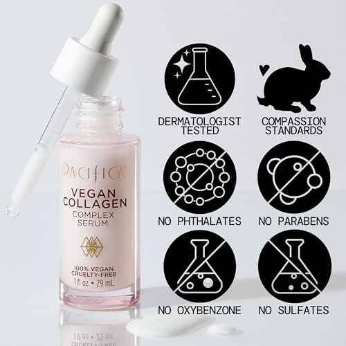 Pacifica Vegan Collagen Complex Face Serum Anti Aging Hydrating Serum w/Hyaluronic Acid for Plumping & Firming Collagen Boosting Facial Serum for Fine Lines & Wrinkles Clean Dermatologist Tested