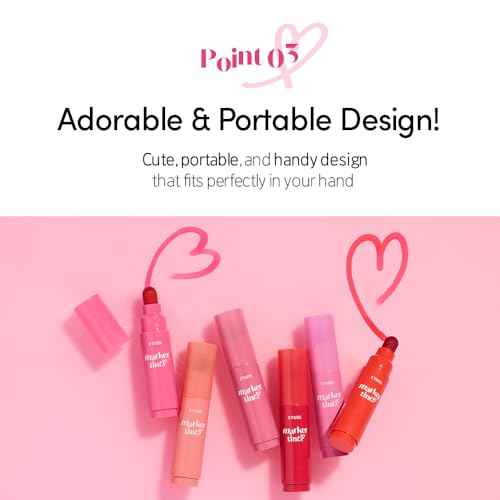 ETUDE Dear Darling Marker Tint #1 Raspberry Pop (5g) | Hydrating & Long Lasting Lip Stain | High Pigmented Lip Maker with Easy Drawing Tip | Korean Daily Lip Tint, Korean Makeup, Kbeauty