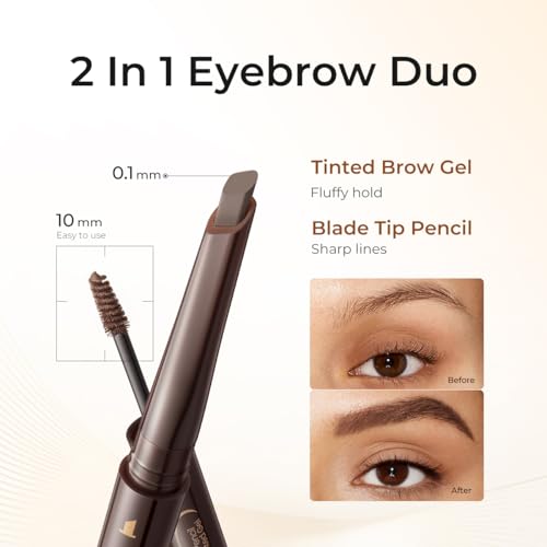 Sace Lady 2 in 1 Eyebrow Pencil & Eyebrow Gel, Dual-Ended Brow Pen & Eyebrow Brush for Fuller Brows, Fluffy & Precise, Waterproof Long-Lasting Eyebrow Pen for Women(03 Dark Brown)