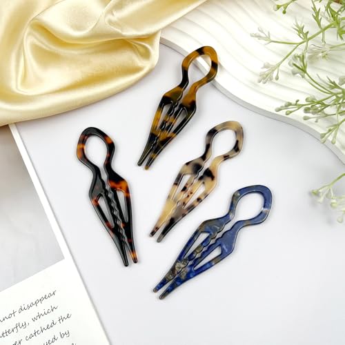 French Hair Pins Set - 4 Acetate Tortoise Shell Twist Clips