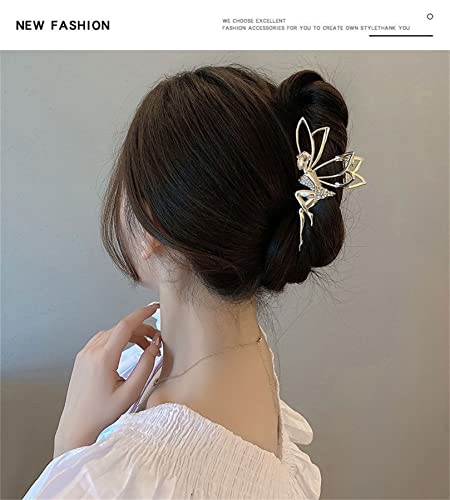 2 Pcs Cute Hair Claw Fairy Girl Rhinestone Hair Clip Big Hair Jaw Clip Nonslip Hair Clamp Hair Accessories Sliver&Gold (034-3PCS)