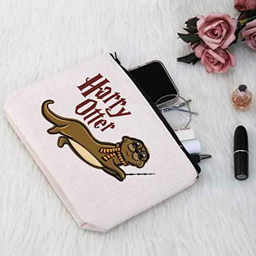 G2TUP Harry Otter Makeup Bag - Sea Otter Animal Lovers Cosmetic Bag Zipper Travel Bag - White