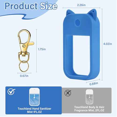 Silicone Case for Touchland Hand Sanitizer Spray 1FL OZ/30ml ? Cute Pet Ear Design with Portable Keychain(Purple + Light Blue + Yellow)