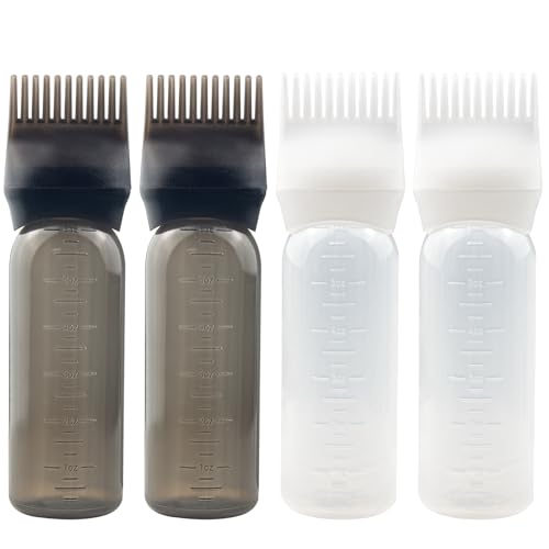 ZGQHZR 4 PCS Root Comb Applicator Bottle,Hair Oiling Applicator,Hair Oil Applicator Bottle for Hair Dye Shampoos Hair Salons.6oz (2black+2white)