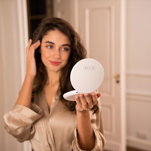 Ilios Lighting LED Compact Mirror with Light 1x/10x – White, USB-C Rechargeable, 5-Inch Travel Foldable