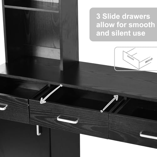Black Salon Station w/ 3 Drawers, Cabinet & 3 Dryer Holders