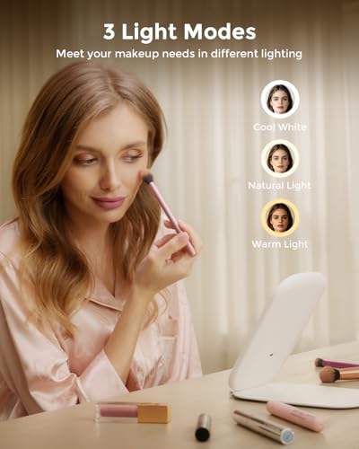 NEZZOE Travel Makeup Mirror with LED Light, Rechargeable Portable, 7x5 Inch