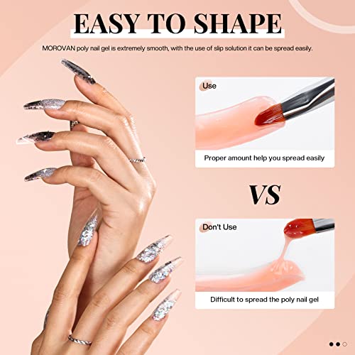 Morovan Poly Gel Slip Solution 120ml Nail Extension Gel Liquid Anti-stick Gel Solution with Brush Cup Nail Cleaner Nail Tips Clip Poly Nail Gel Liquid Solution for Polygel Easy DIY Poly Gel Nail