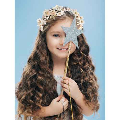 2 PCS Daisy Pearl Flower Vine Rhinestones Headband, Flower Headband Floral Hair Wreath Headpiece for Bridal Women Girls Hippie Wedding Party