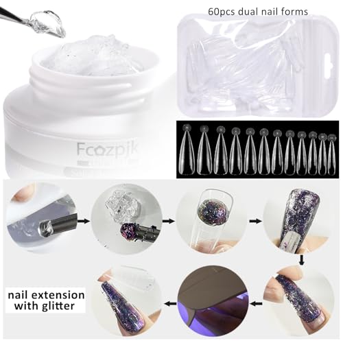 Clear Solid Builder Gel 60g with Nail Forms & Nail Art Kit for 3D Extensions