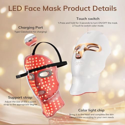 ONLUKY Cordless Red Light Therapy Mask for Face - Rechargeable LED
