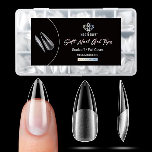 Modelones Medium Stiletto Half Matte Nail Tips 510pcs Pre-Etched Soft Clear Press On