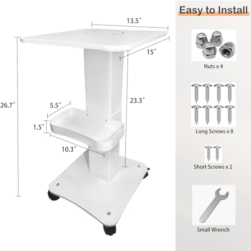 Esthetician Cart, 3 Tier Beauty Rolling Trolley with Rotation Wheels, Aluminum Alloy Tray Rolling Cart for Hair Salon, Spa Salon Beauty Machine Storage