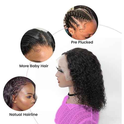 Short Bob Wigs 13x4 Deep Curly Lace Front Wigs Human Hair For Black Women 250 density Glueless HD Lace Front Wigs Human Hair Pre Plucked with Baby Hair Natural Hairline 10 Inch¡¦