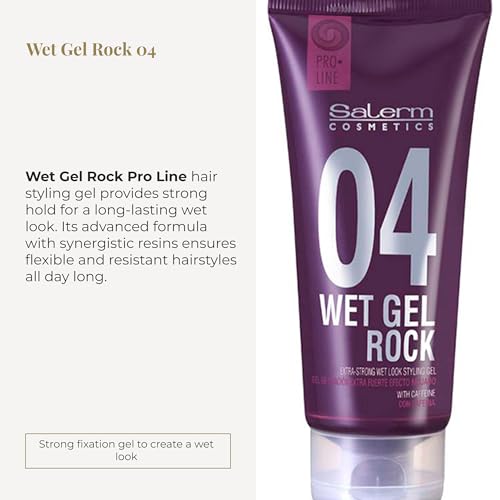 SALERM - Hair Styling Gel - Pro Line Wet Gel Rock 04-200 ml - Long-Lasting Strong Hold - Wet Effect - with Caffeine and Fixative Resins - Leaves No Residue - Flexible Styling
