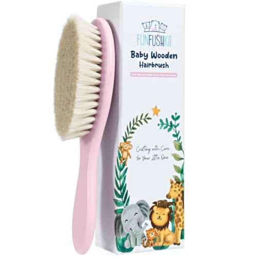 Baby Hair Brush - Ultra Soft Goat Bristles - Wooden Cradle Cap Brush for Newborns, Infants, Toddlers - Gentle Scalp Grooming and Styling for Baby Girls and Boys (Rosa)