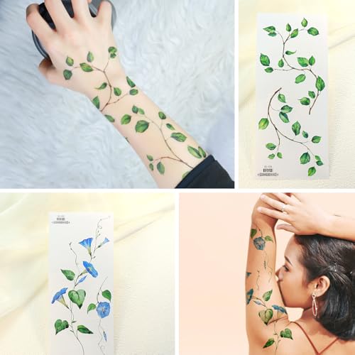6 Sheet Watercolor Leaf Temporary Tattoos for Women