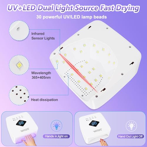 LKE Cordless Rechargeable UV Nail Lamp, 86W UV Light for Gel Nails with 3 Timer Setting Display Auto Sensor, Professional Quick Dry for Salon & Home Use