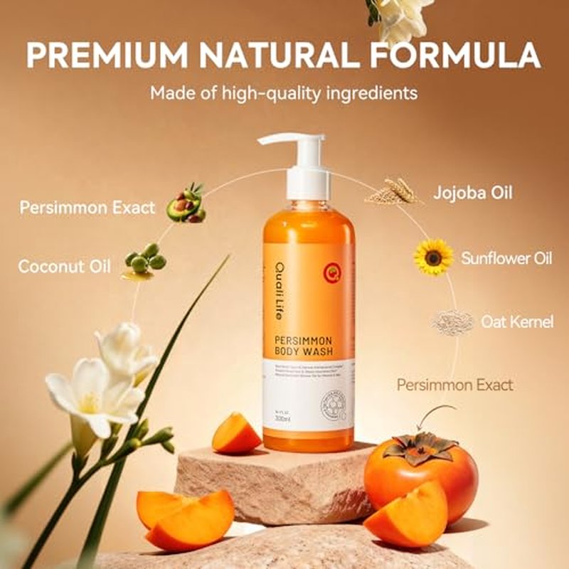 QualiLife Natural Persimmon Body Wash for Odor Control