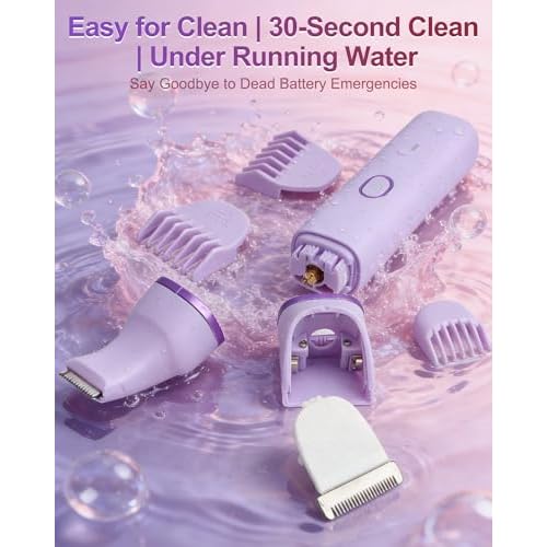 2-in-1 Bikini Trimmer for Women, Waterproof Painless Body Shaver for Legs, Underarms, Bikini Line with Narrow & Wide Ceramic Blades, 3 Combs, USB Rechargeable, Travel Friendly Gift for Women,Purple