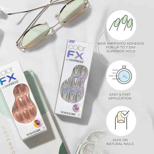 KISS imPRESS No Glue Mani Press On Nails, Color FX, 'Dimension', Light Neutral, Short Size, Squoval Shape, Includes 30 Nails, Prep Pad, Instructions Sheet, 1 Manicure Stick, 1 Mini File