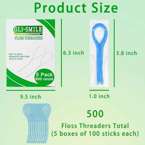 Floss Threaders, Orthodontic Threader, Ultraclean Access Tool for Maintaining Oral Health with Braces, Bridges, and Implants 500 Count (5Pack)