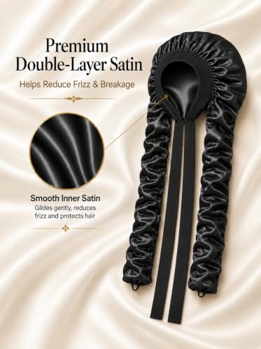 Kemispary Double Layer Satin Bonnet 33-43" XXL for Long Hair & Braids