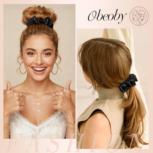Black Satin Scrunchies 8 Pack - No Crease Hair Ties