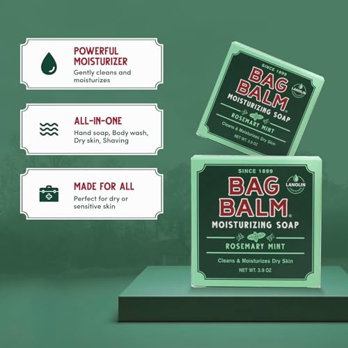 Bag Balm Moisturizing Bar Soap ? Gentle Soap for Dry Skin with Lanolin ? Hand & Body Cleansing Balm ? Rosemary & Mint Scented Sensitive Skin Bar Soap ? Natural Body Wash Bar ? Made in The USA 3.9 oz