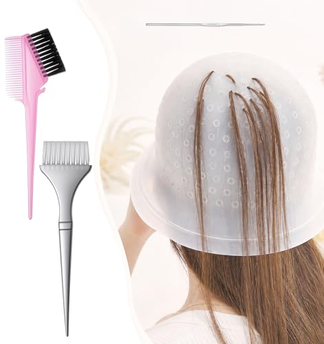 Silicone Hair Highlighting Cap with Hook & Brush Set