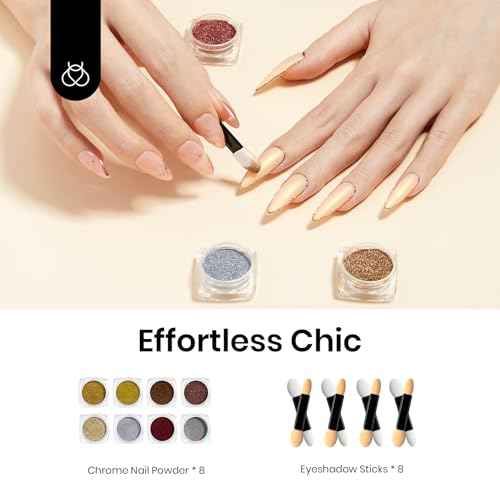 Beetles Gold Chrome Nail Powder Set - 8 Colors Sliver Holographic Mirror Effect Iridescent Golden Red Brown Glitter Metallic Nail Polish Chrome for Nail Art Design