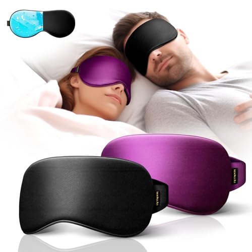 FACEMOON Cooling & Heating Gel Sleep Mask - 2 Pack, Weighted Eye Mask, Eye cover for Dark Circles, Reusable Ice&Warm Compress Sleeping Mask for Women Men, Yoga, Travel, Airplane (Black, Black)