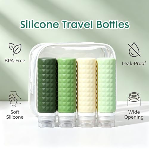 Firstfooby Jungle Travel Bottles Set - TSA Approved Leak-Proof Silicone Toiletry Containers with Clear Bag
