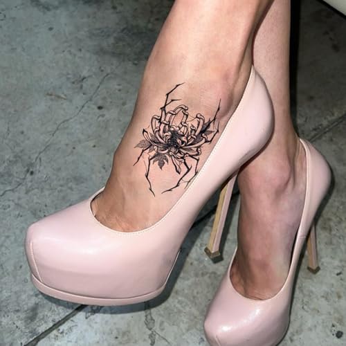 Semi Permanent Tattoos, 2 Sheets Realistic Temporary Tattoos for Women, Fake Tattoos for Wrist Hand, Waterproof No Reflective, Lasts 2 Weeks (Chicano Lucky Charm & Dark Spider Flower)