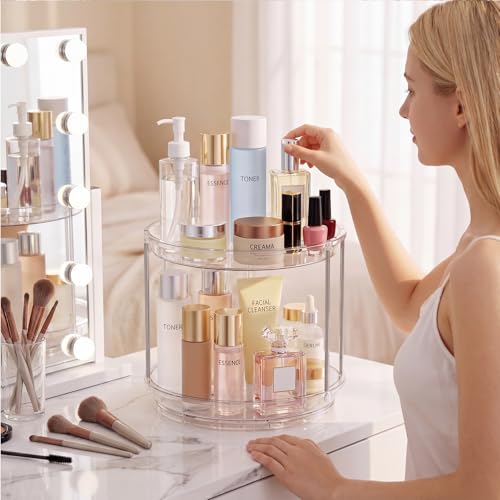 Rotating Makeup Organizer 2-Tier Vanity Tray | 360° Spinner