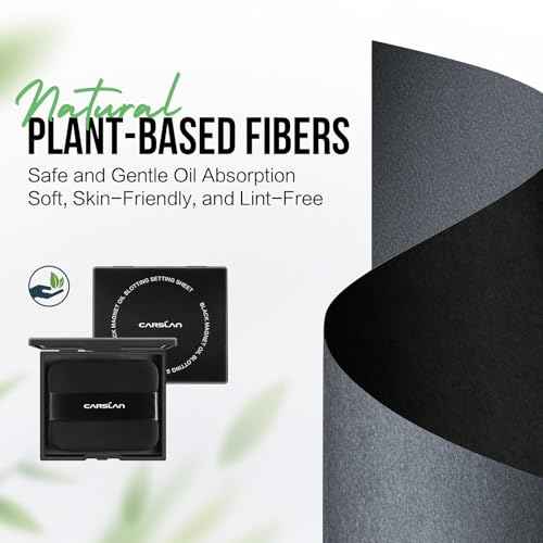 CARSLAN Black Magnet Oil Blotting & Setting Sheets with Mirror & Powder Puff, 2-in-1 Oil Absorbing Facial Papers, Natural Plant Fiber, On-the-Go Touch-Up, 150 Sheets + 8 Refill Pads