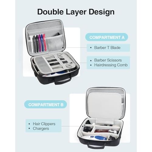 Luxtude Large Barber Case, Hard Barber Bags for Clippers and Supplies, Travel Hair Clipper Case, Clipper and Trimmer Cases with Shoulder Strap, Easy Carrying