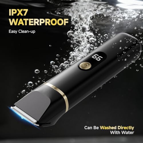 Beard Trimmer for Men, IPX7 Waterproof Body Hair Trimmer Electric Razor Shaver Body Grooming Kit Wet/Dry Use for Groin, Nose, Ear Hairs, Beard, Legs, Chest (Black)
