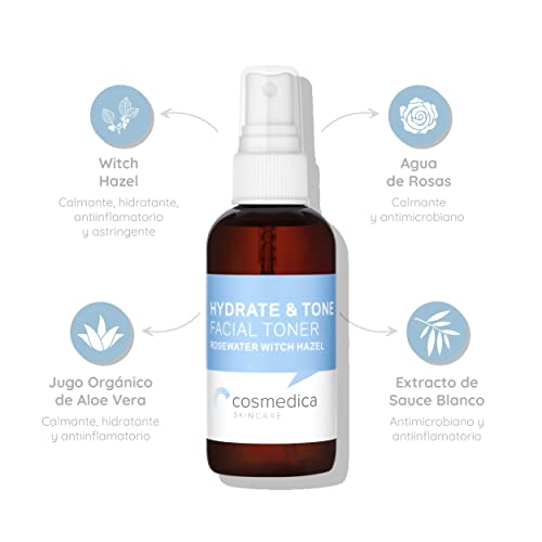 Cosmedica Skincare Rosewater & Witch Hazel Toner (4oz) Hydrating Toner, Best for Sensitive Skin- Balance and Nourish - Vegan, Cruelty-Free, Paraben-Free
