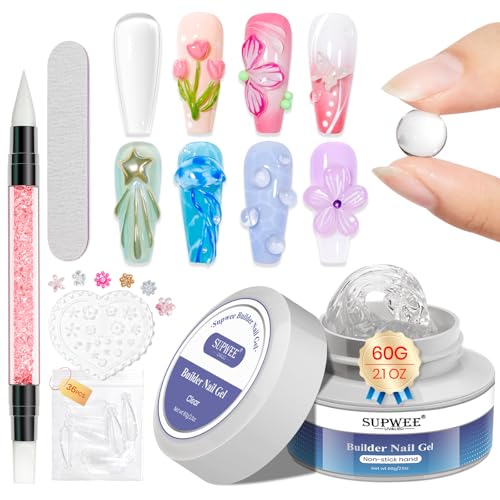 SUPWEE Clear Solid Builder Gel Kit for 3D Nail Art & Extensions (60g)
