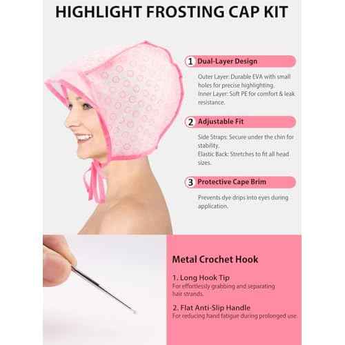 19PCS Hair Bleach Highlighting Kit with Hair Dye Brush and Bowl Set Color Whisk, Highlight Frosting Cap with Hook, Disposable Gloves Capes, Home Use Salon Tools for Hair Bleaching Coloring Dying