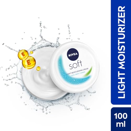 NIVEA Soft Light Moisturizer Cream, with Vitamin E & Jojoba Oil for Face, Hands and Body, 100 ml