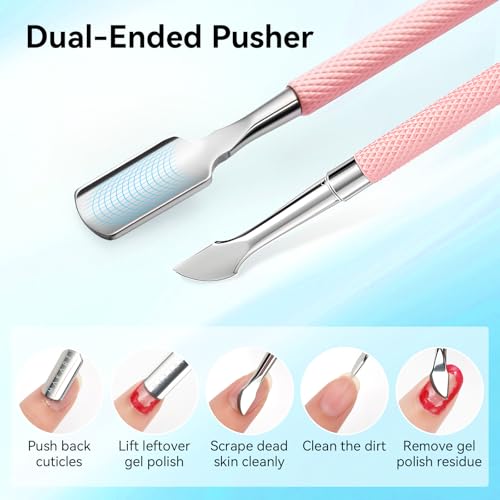 Makartt Pink Cuticle Nipper and Pusher Set - Stainless Steel Manicure Kit
