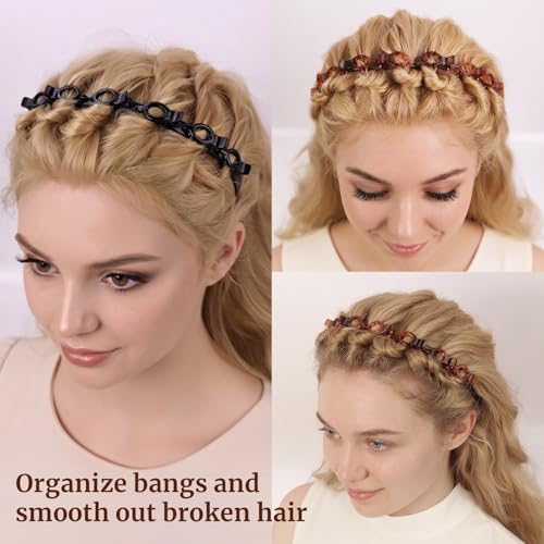 2 Pack Twisty Braid Headband with 8 Mini Clips