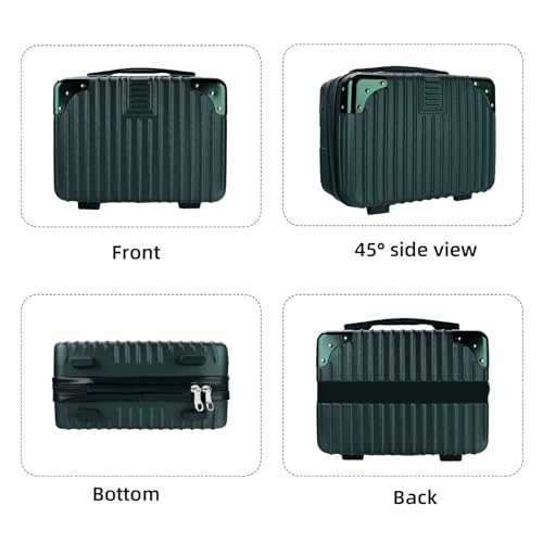 Dark Green 14inch Hard Shell Cosmetic Organizer Travel Train Hand Luggage Small Portable Carrying Suitcase Makeup Case Bag for Women Toiletry