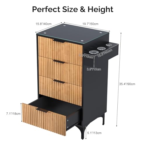 OmySalon Barber Station with Glass Top & 4 Drawers
