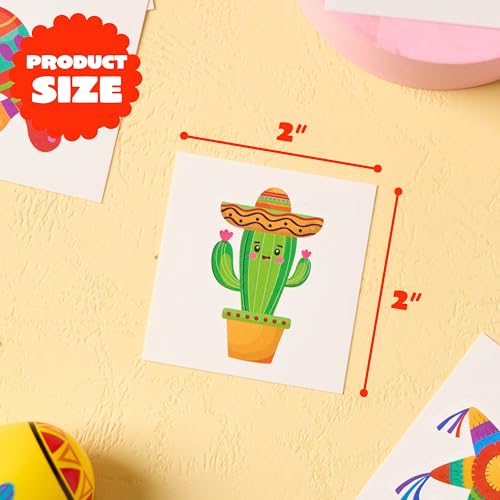 JOYIN 144 PCS Cinco De Mayo Temporary Tattoo Set for Mexican Themed Party, Fiesta Party Fake Tattoos Stickers Sombrero Hats, Taco Design, Face Body Tattoo Decorations