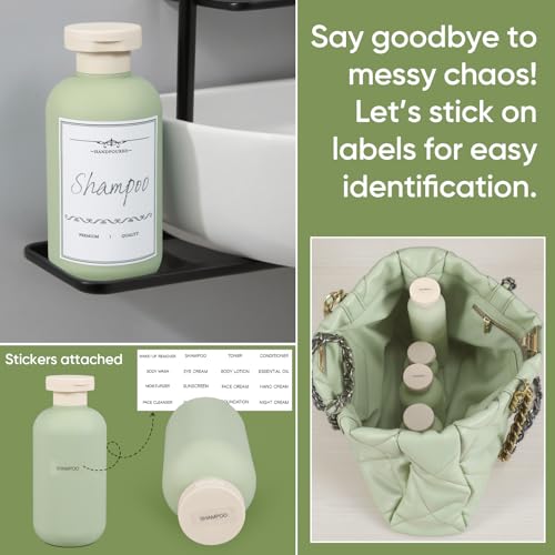 DEMORA 6.6oz Green Refillable Travel Bottles Set - Leakproof Toiletry Containers