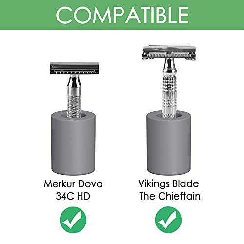 Linkidea 2 Pack Safety Razor Stand - Opening Dia 0.8" (2.2cm) Diatomite Men's Shaving Holder for Bathroom Countertops, Compatible With Vikings, Merkur Double Edge Safety Razor (Grey)